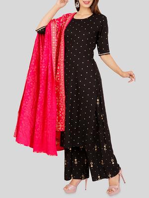foil print straight kurta plazzo set - 15724125 - Standard Image - 2