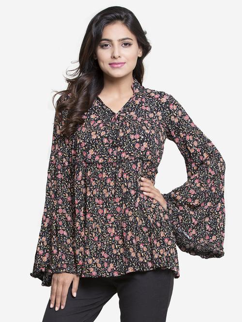 frill trim bell sleeved top - 15724580 - Standard Image - 1
