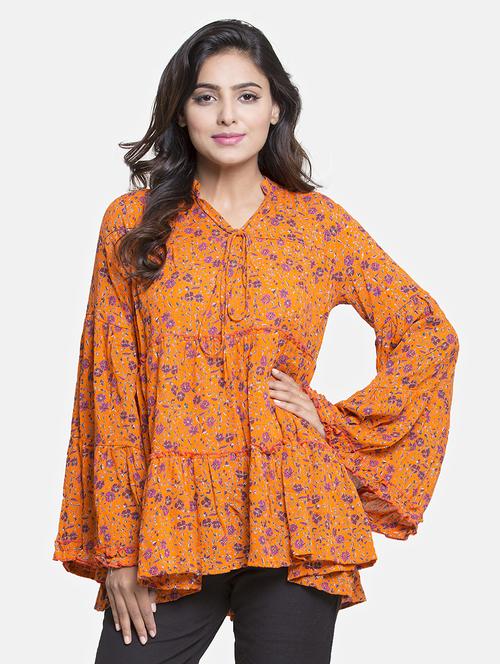 frill trim bell sleeved top - 15724583 - Standard Image - 1
