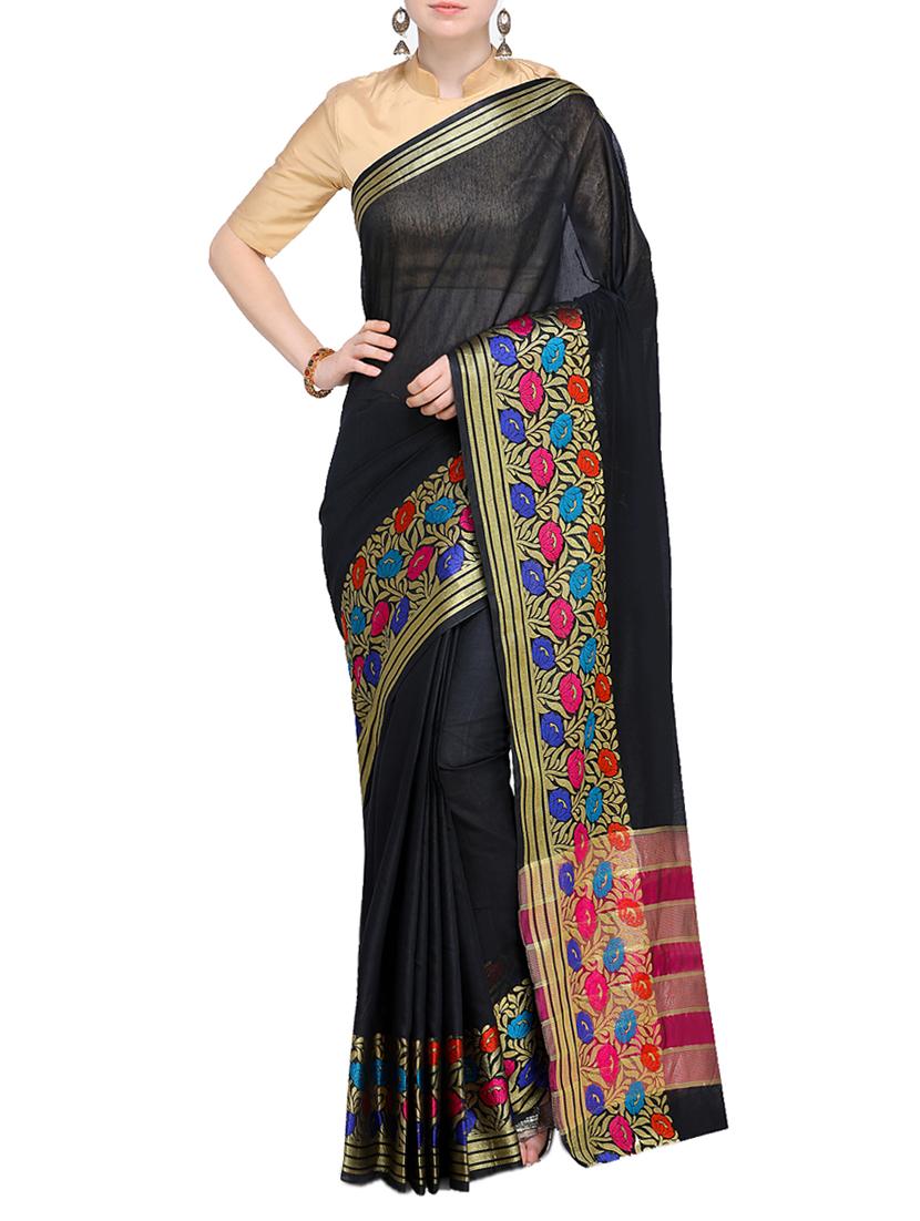 floral zari border woven saree with blouse - 15724681 - Zoom Image - 1