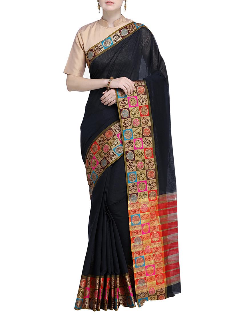 floral zari border woven saree with blouse - 15724730 - Zoom Image - 1