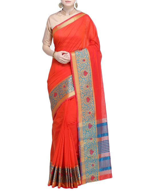 floral zari border woven saree with blouse - 15724732 - Standard Image - 1