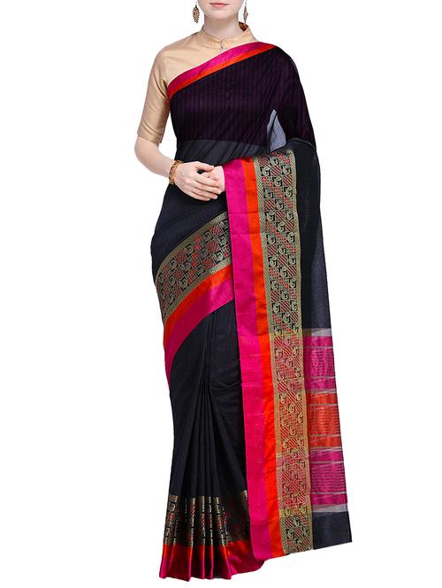zari border black woven saree with blouse - 15724736 - Standard Image - 1