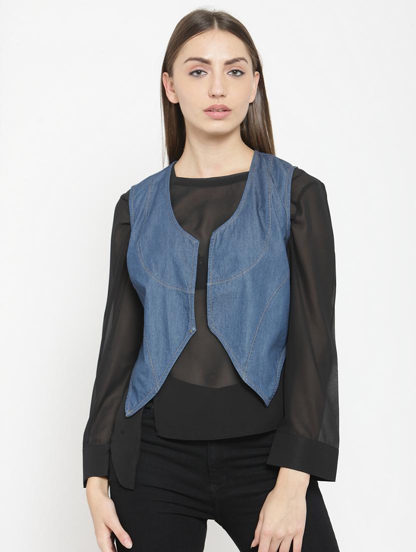 asymmetric hem denim shrug - 15725286 - Zoom Image - 1