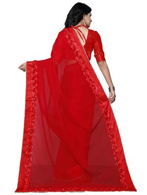 floral embroidered border saree with blouse - 15725403 - Standard Image - 2