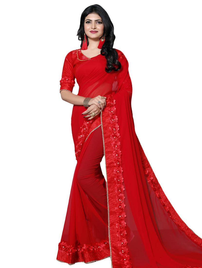 floral embroidered border saree with blouse - 15725403 - Zoom Image - 1