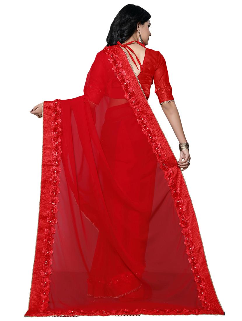 floral embroidered border saree with blouse - 15725403 - Zoom Image - 2