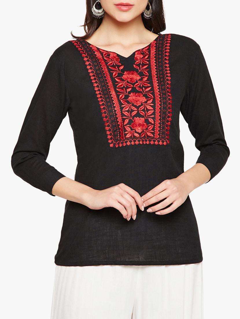 embroidered yoke v-neck tunic - 15725688 - Zoom Image - 1