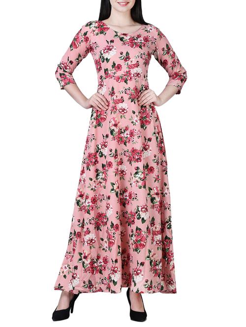 round neck floral maxi dress - 15726076 - Standard Image - 1