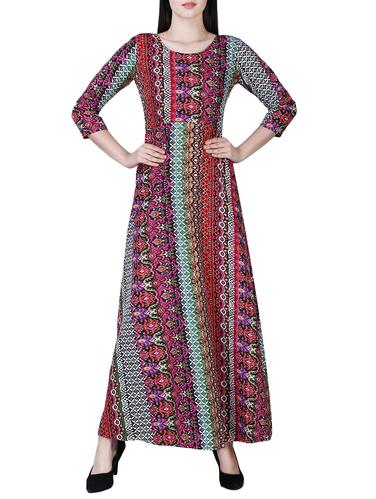 round neck flared maxi dress - 15726115 - Very Small Image - 1