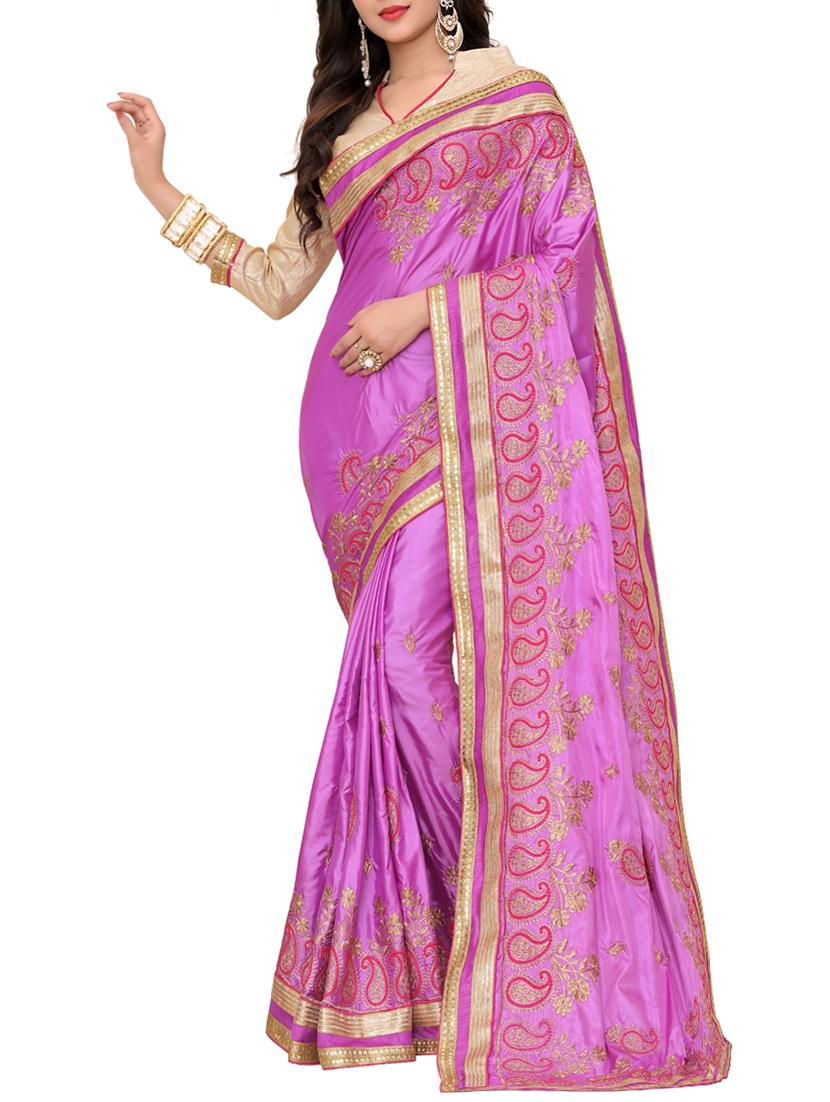 paisley embroidered saree with blouse - 15726243 - Zoom Image - 1