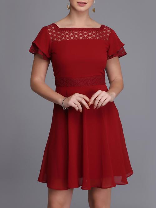 mesh paneled a-line dress - 15726261 - Standard Image - 1