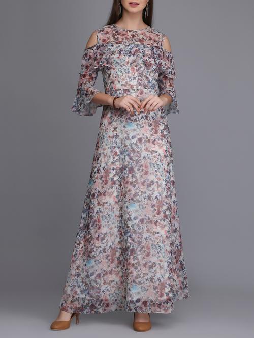 ruffle detail cold shoulder maxi dress - 15726273 - Standard Image - 1