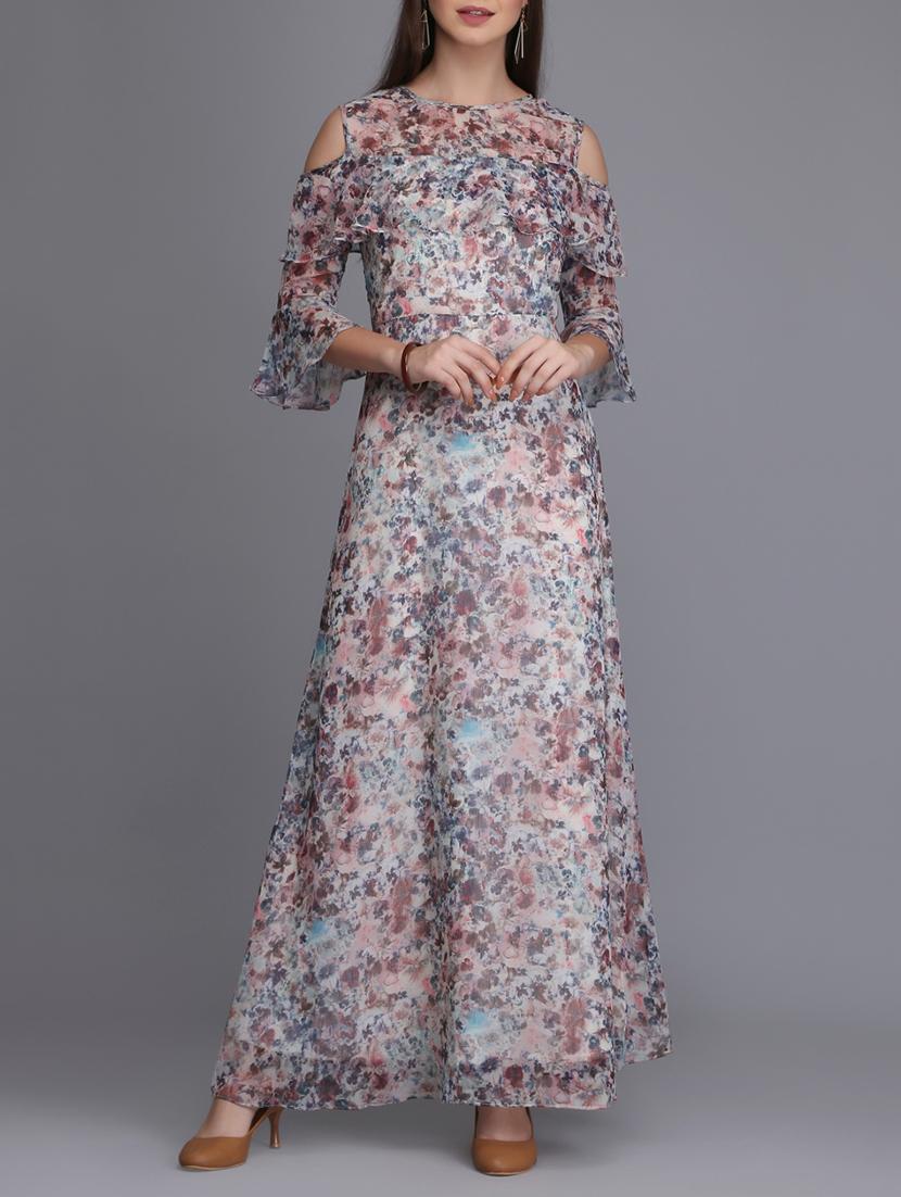 ruffle detail cold shoulder maxi dress - 15726273 - Zoom Image - 1