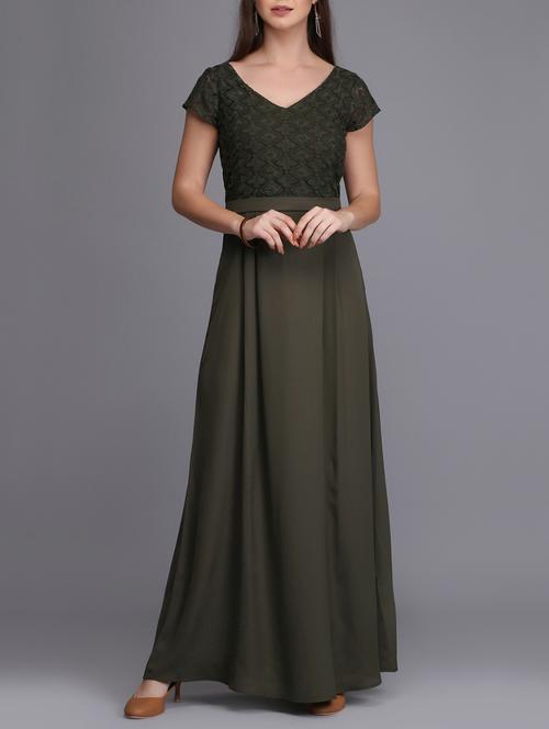 pleat detail embroidered maxi dress - 15726275 - Standard Image - 1
