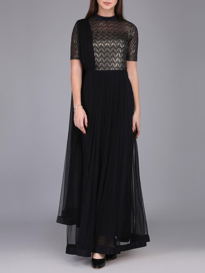 Dupatta look drape fit & flare gown - 15726280 - Zoom Image - 1