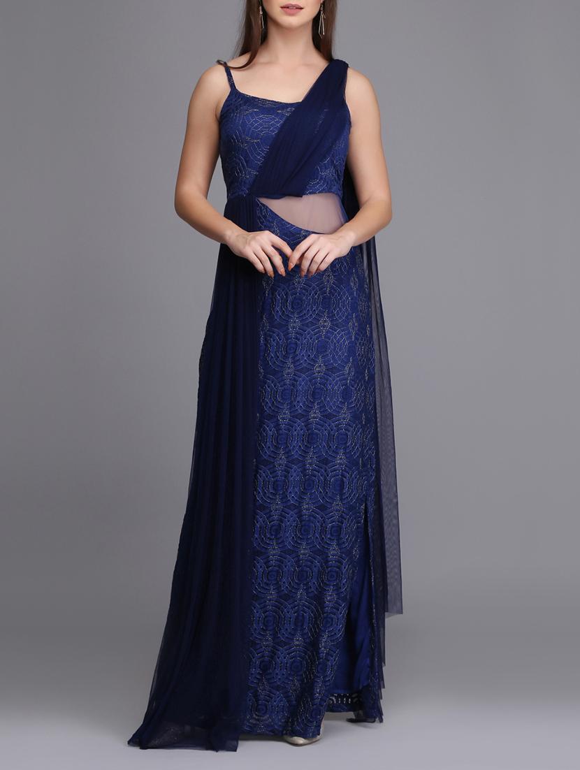Dupatta look drape fit & flare gown - 15726281 - Zoom Image - 1