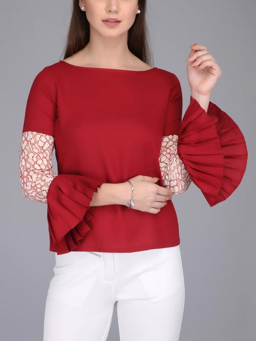 lace insert bell sleeved top - 15726284 - Standard Image - 1