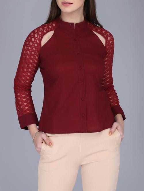 lace sleeved button up top - 15726286 - Standard Image - 1