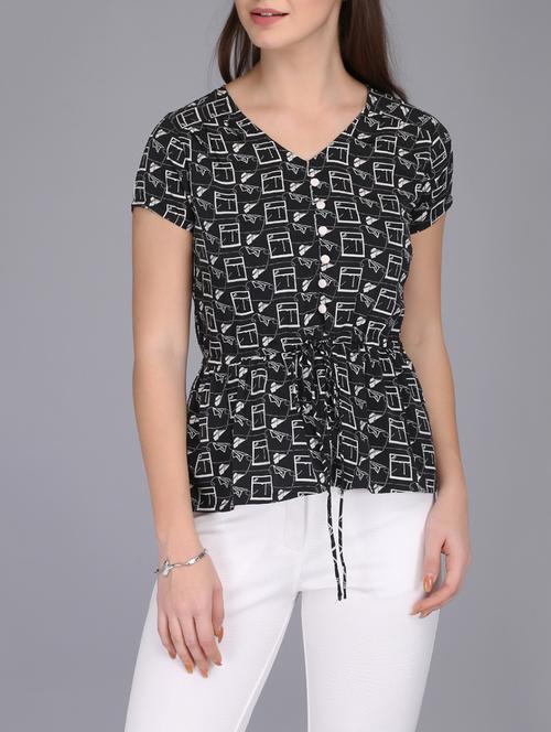 drawstring waist quirky print top - 15726289 - Standard Image - 1