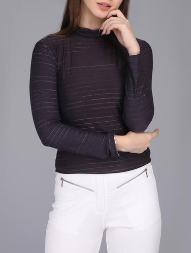 mock neck self striped top - 15726293 - Very Small Image - 1