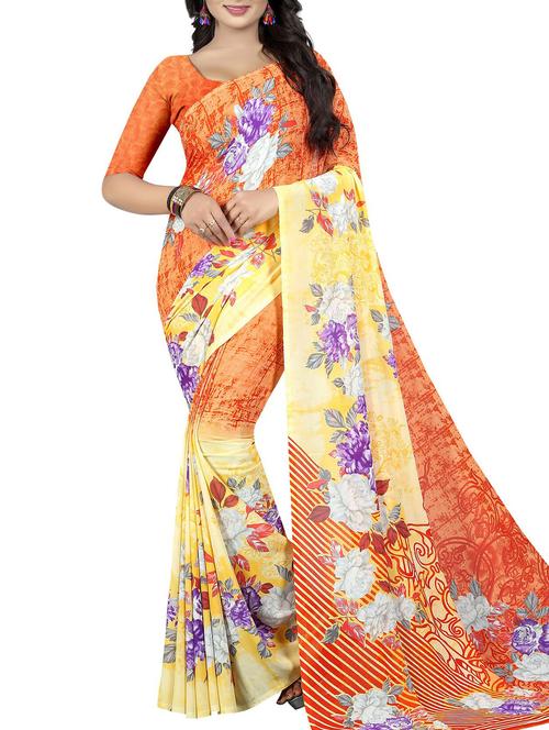 floral printed saree with blouse - 15726299 - Standard Image - 1