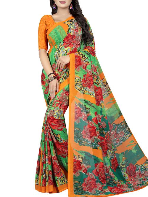 floral printed saree with blouse - 15726301 - Standard Image - 1