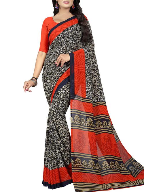 floral printed saree with blouse - 15726303 - Standard Image - 1