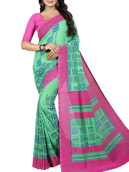 checkered printed saree with blouse - 15726305 - Standard Image - 1