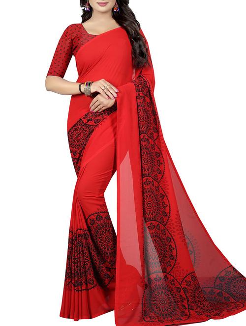 floral printed saree with blouse - 15726308 - Standard Image - 1