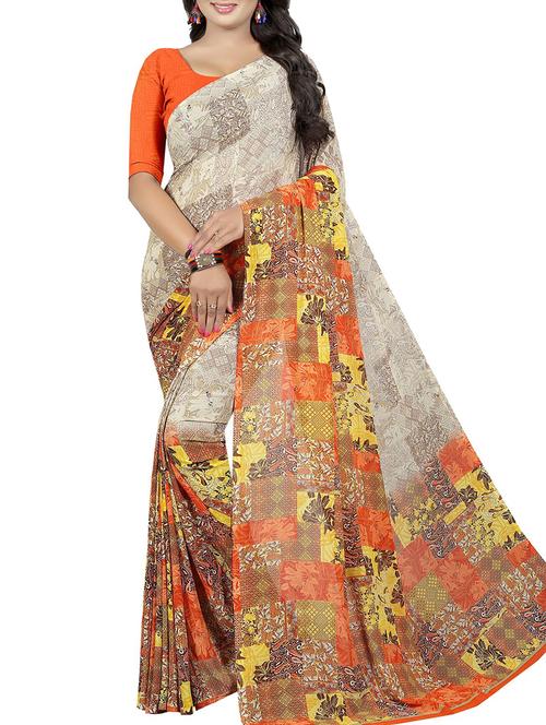 contrast border printed saree with blouse - 15726313 - Standard Image - 1