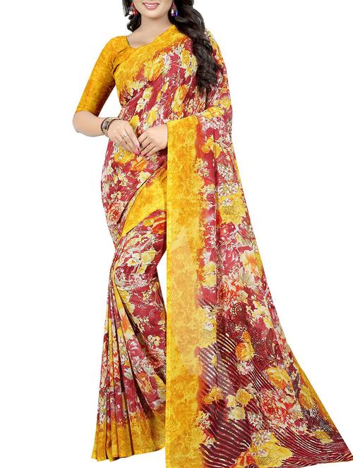 floral printed saree with blouse - 15726315 - Standard Image - 1
