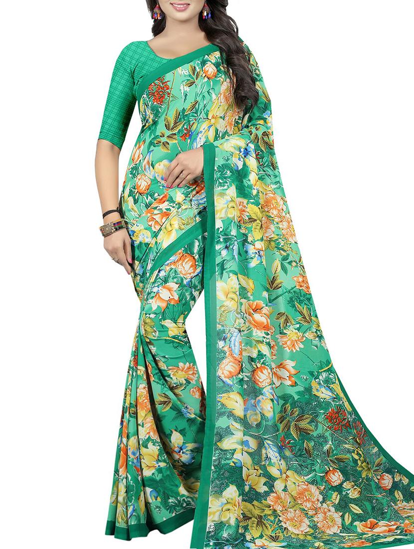 floral printed saree with blouse - 15726316 - Zoom Image - 1