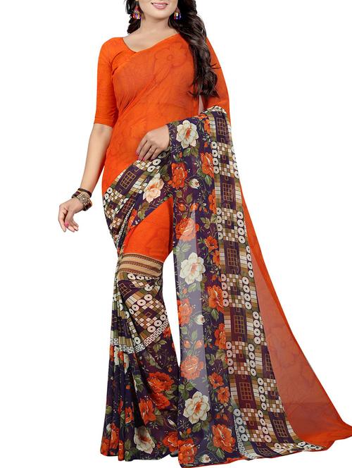 floral printed saree with blouse - 15726338 - Standard Image - 1