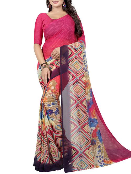 floral printed saree with blouse - 15726340 - Standard Image - 1
