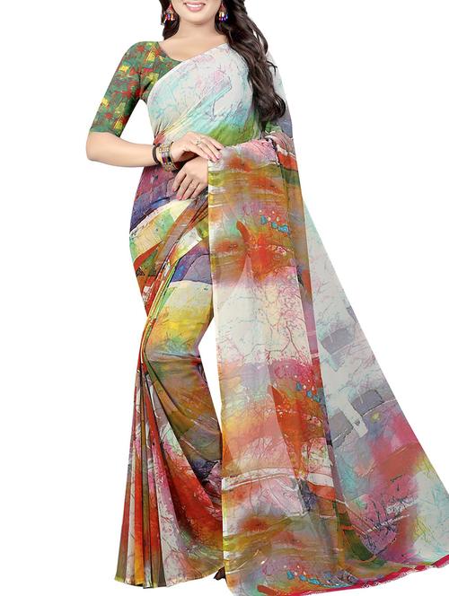 abstract printed saree with blouse - 15726341 - Standard Image - 1