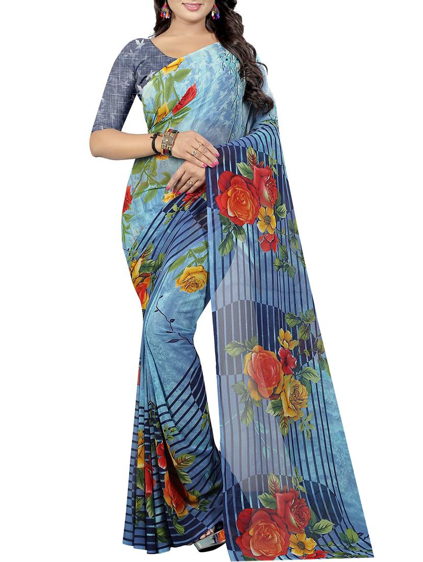 floral printed saree with blouse - 15726342 - Zoom Image - 1