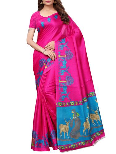 kalamkari printed border saree with blouse - 15726345 - Very Small Image - 1