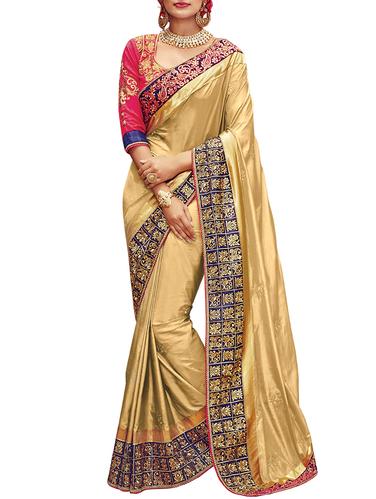 paisley embroidered border saree with blouse - 15726355 - Very Small Image - 1