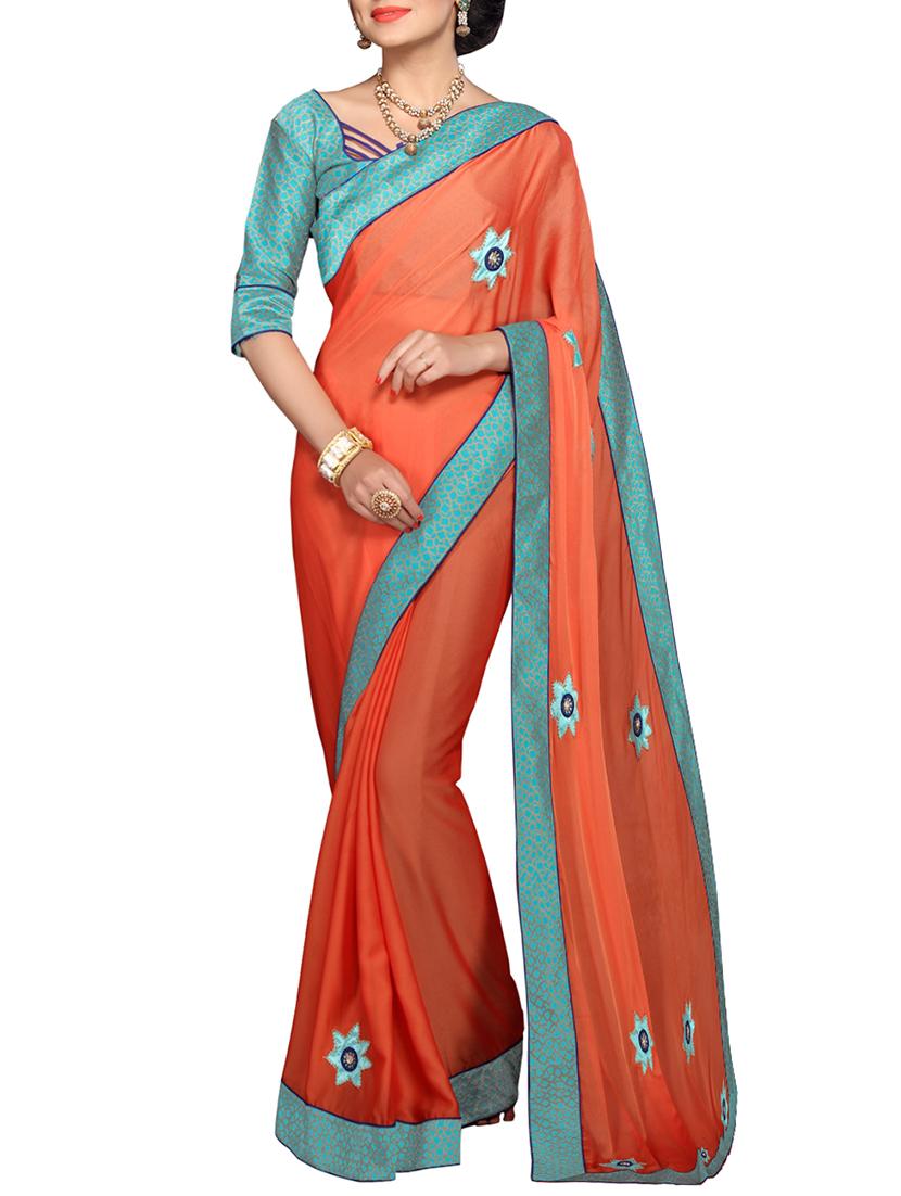 floral patchwork embroidered saree with blouse - 15726367 - Zoom Image - 1
