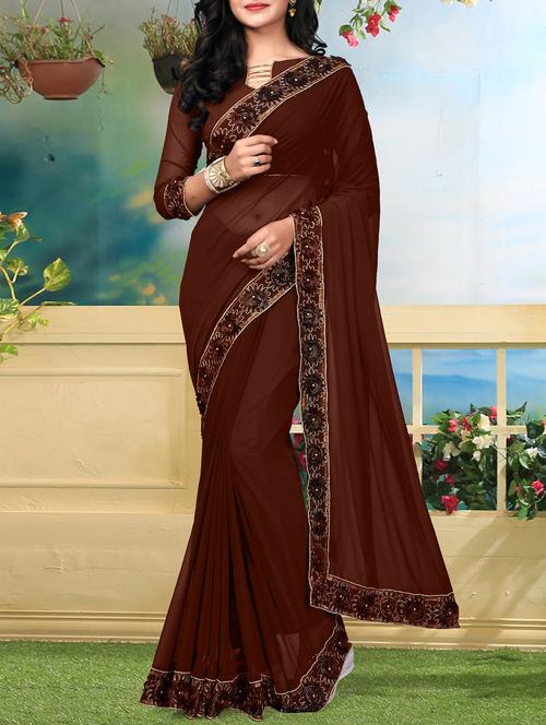 floral embellished lace border saree with blouse - 15726379 - Standard Image - 1