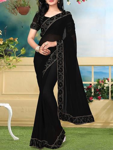 floral embellished lace border saree with blouse - 15726380 - Very Small Image - 1