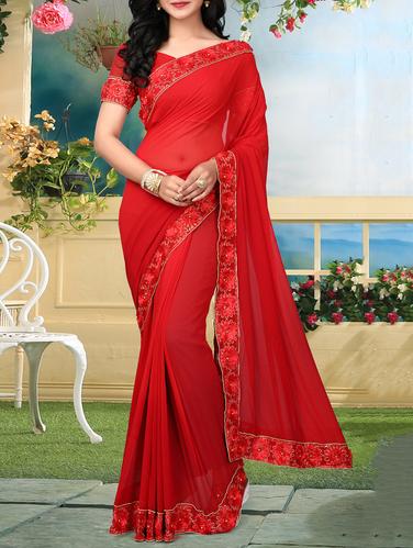 floral embellished lace border saree with blouse - 15726381 - Very Small Image - 1