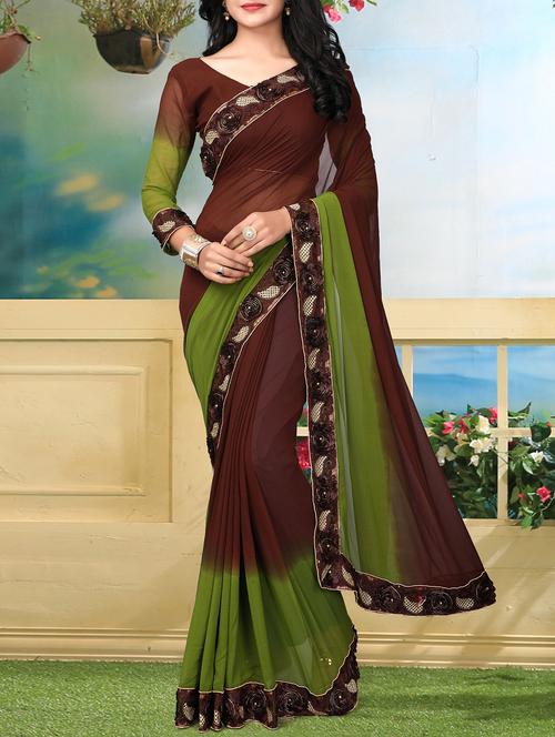floral lace border ombre saree with blouse - 15726383 - Standard Image - 1