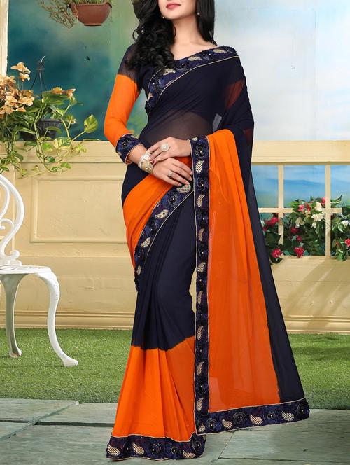floral lace border ombre saree with blouse - 15726384 - Standard Image - 1