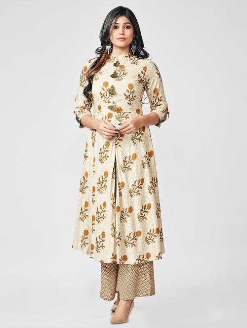 Printed tassles detail kurta palazzo set - 15726539 - Standard Image - 1