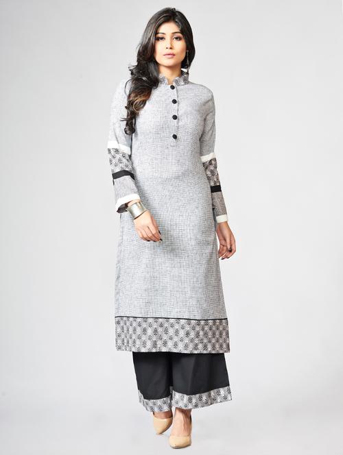 Printed buttoned placket kurta palazzo set - 15726542 - Standard Image - 1