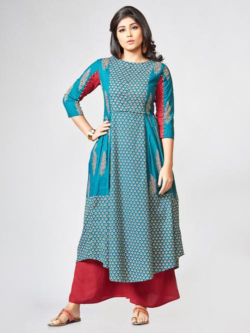 Printed a-line kurta palazzo set - 15726543 - Standard Image - 1