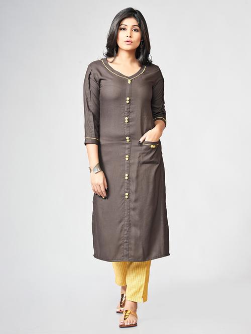 Patch pocket kurta with stripes pant set - 15726545 - Standard Image - 1