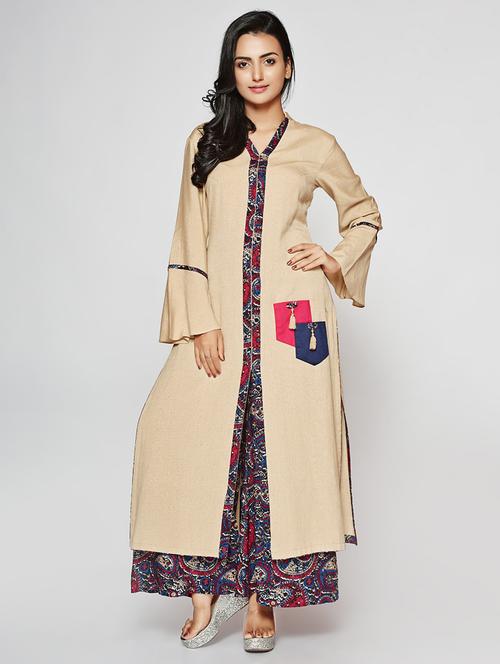 Patch pockets detail kurta with palazzo set - 15726547 - Standard Image - 1